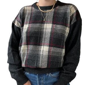 Vintage John Ashford 100% Lambswool Plaid Preppy Fall Grunge Sweater Sz L